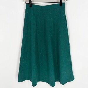 VTG 70s Hunter Green Donegal Speckled Knit Skirt Size 5 Dark Academic Boho Chic